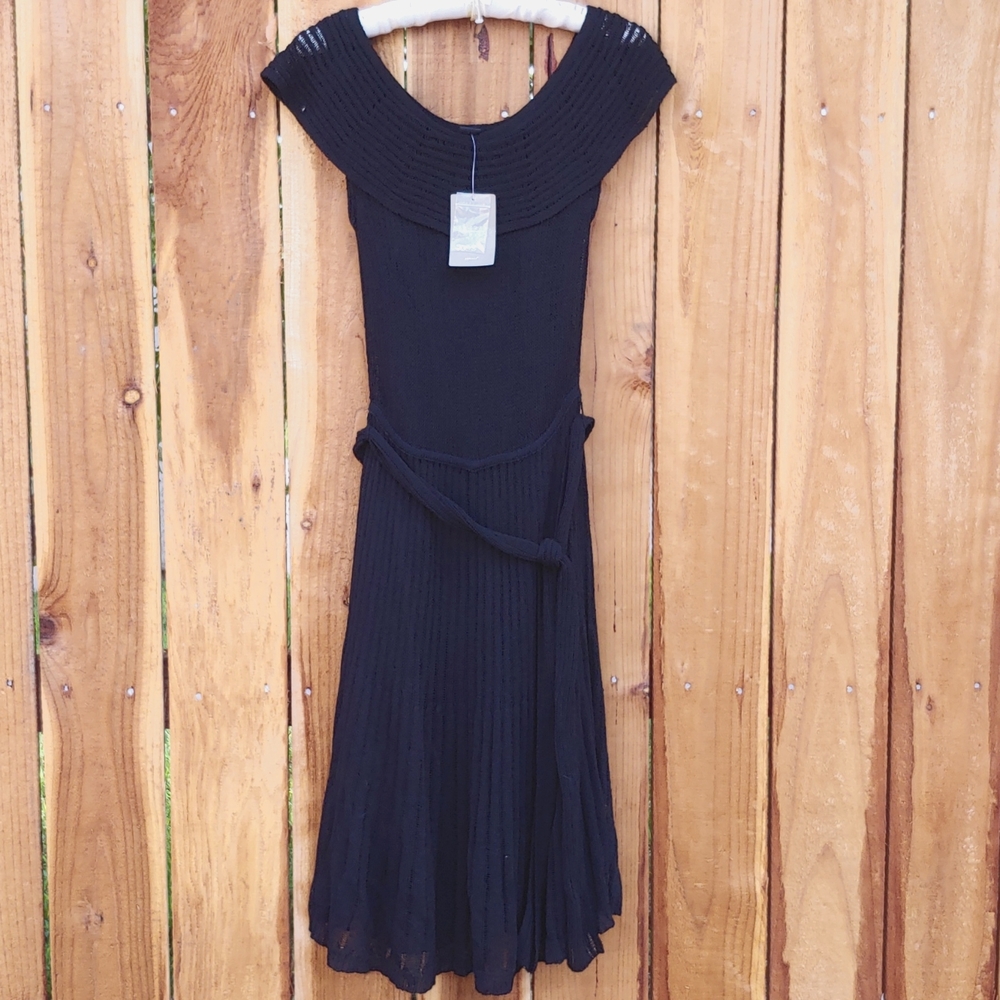 Anthro Y2K Crochet Sweater Dress w/ Belt, On/Off-Shoulder, Cotton Blnd, P2P 17.5